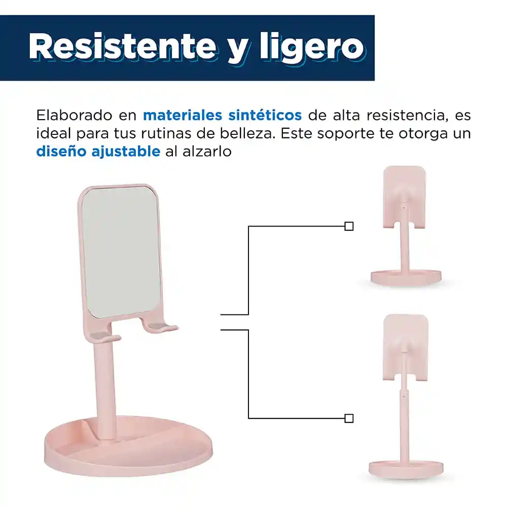 Miniso Soporte de Teléfono de Espejo Con Base Organizadora Rosa