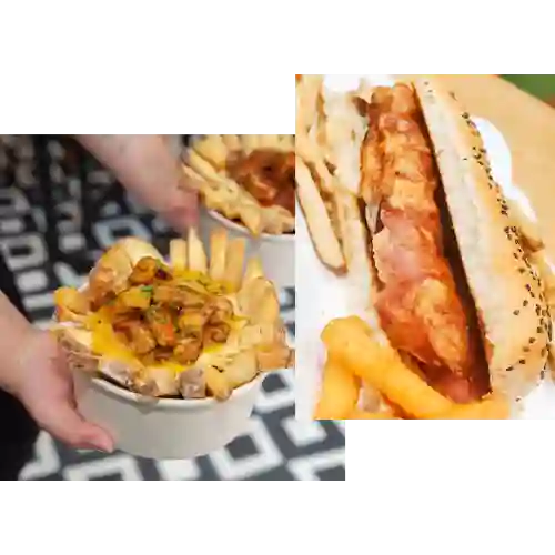Combo Poutine Pollo-choripan Queso