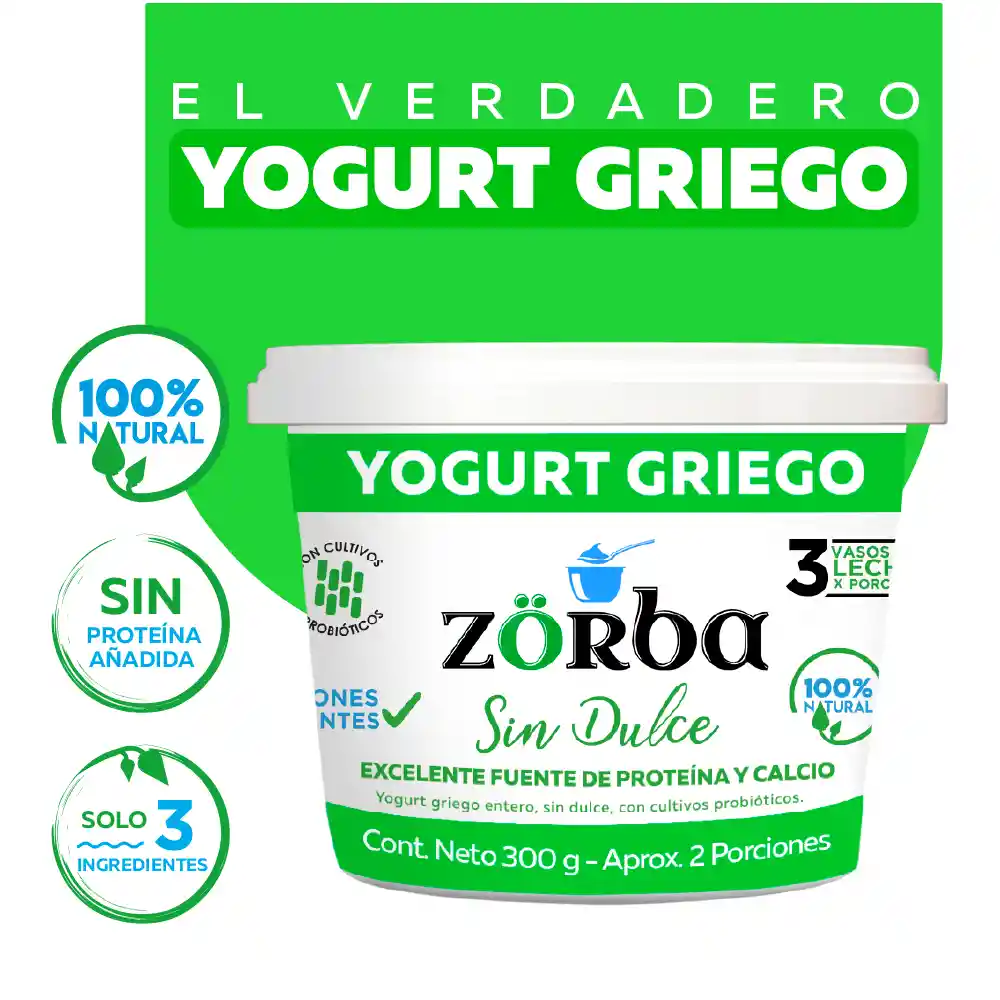 Zörba Yogurt Griego Natural Sin Dulce 300g