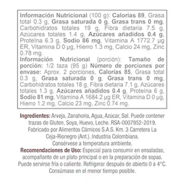 Zenú Pack Arvejas y Zanahoria