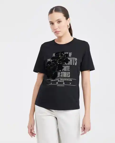 Camiseta Flowers Negro Noche Ultra Oscuro T. S Chevignon