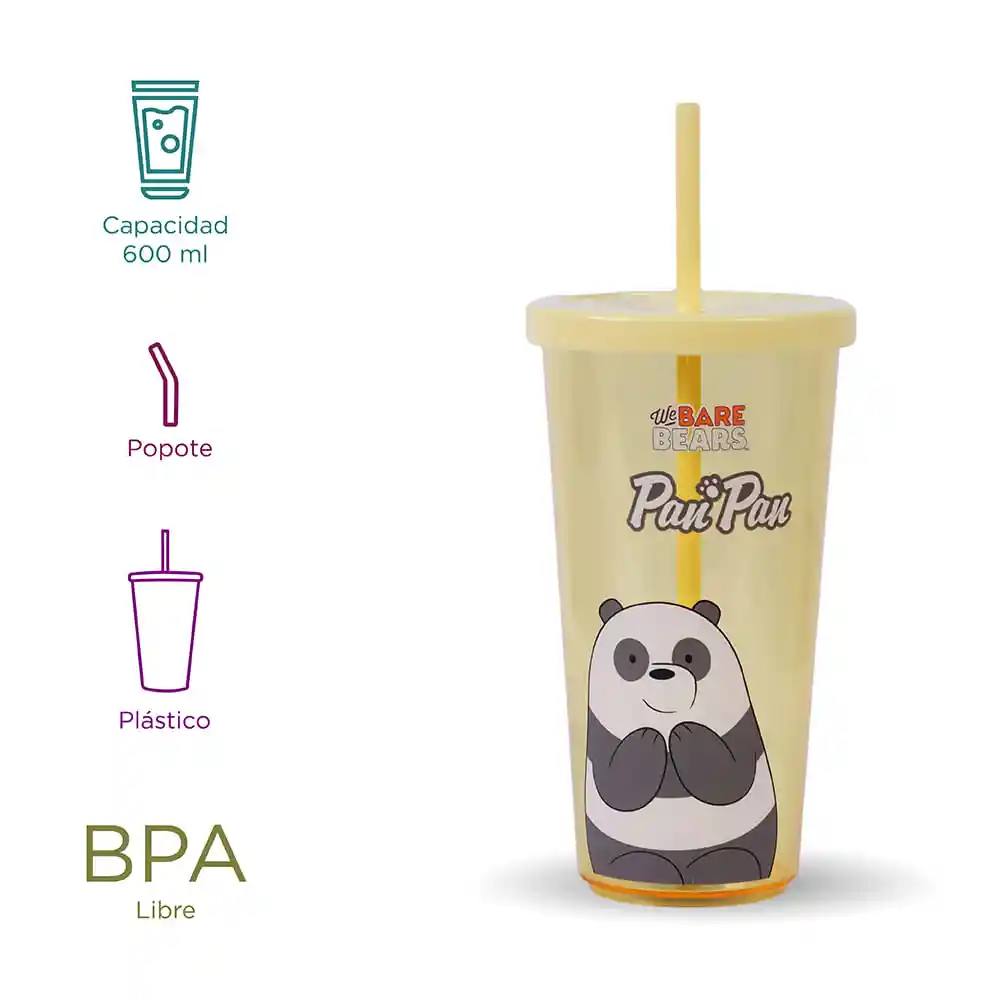 Vaso de Plástico we Bare Bears Con Pitillo Panda Amarillo Miniso