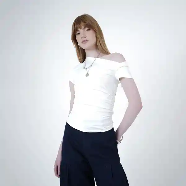 Camiseta Asimetría Lateral Blanco L Fuera de Serie