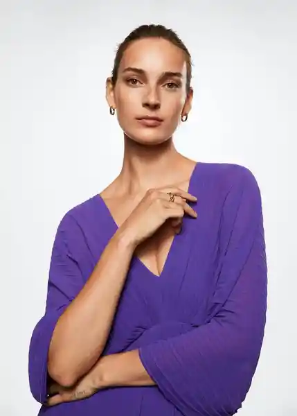 Vestido Plisi-A Morado Talla L Mujer Mango