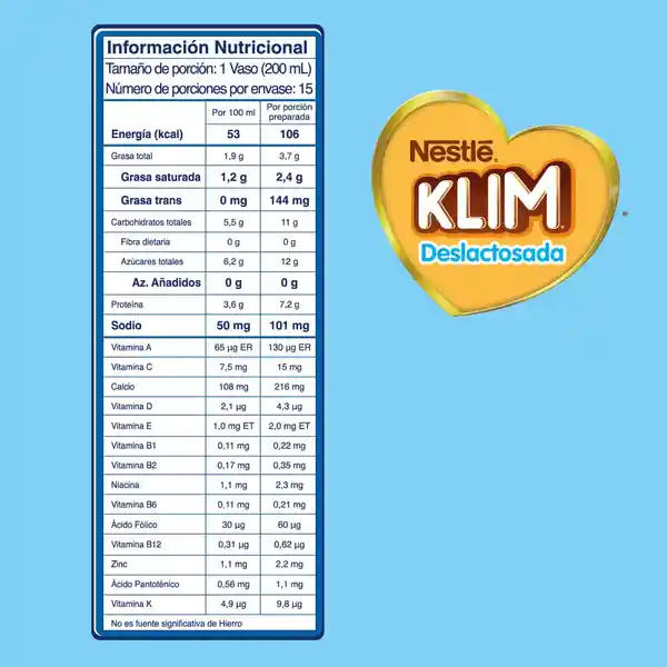 Leche en polvo KLIM Deslactosada x 360g