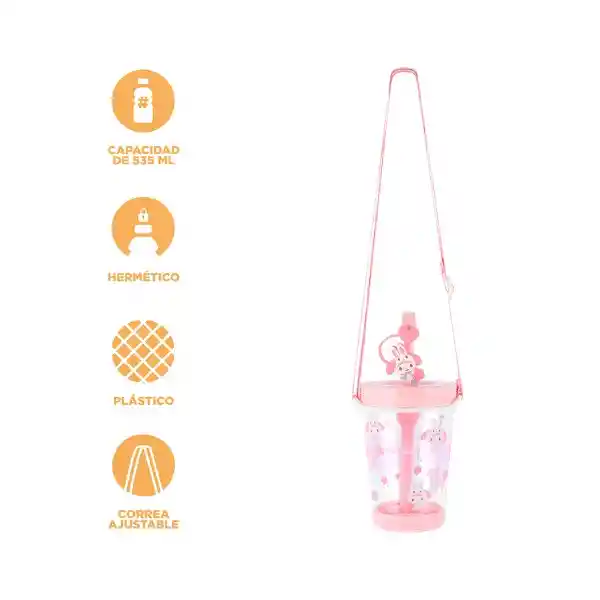 Vaso Plástico Con Correa Rosa 535 mL Serie Sanrio Miniso