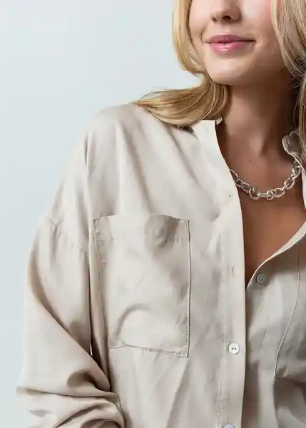 Camisa Elizza Mujer Crudo Pluma Medio Talla M/L 412G344 Naf Naf