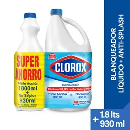 Blanqueador Clorox Original 1.8 lt + Blanqueador Clorox Anti-Splash 930 ml