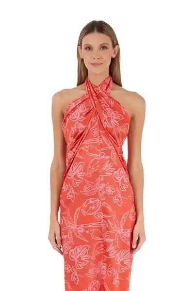 Vestido Largo Tropico Estampado Coral Talla L Mercedes Campuzano