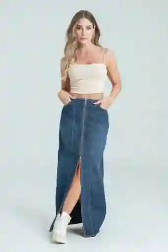 Falda Denim Midi Cierre Color Azul Oscuro Talla 12 Ragged