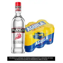 Aguardiente Blanco Del Valle Sin Azucar 750 Ml + Sixpack Aguila Lata 330 Ml