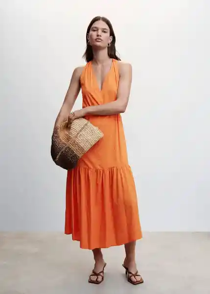 Vestido Cobalto Naranja Talla M Mujer Mango