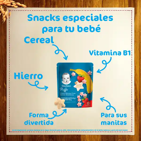 Galletas de cereal GERBER® Puffs Banana Fresa x 50g