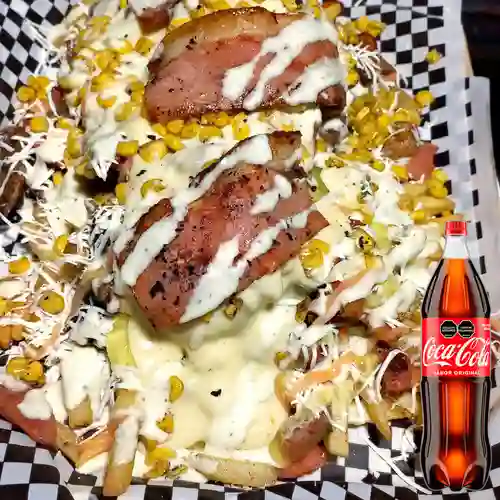 2 Salchipapa Ranchera +Gaseosa 1.5L +CocaCola Org 1.5L
