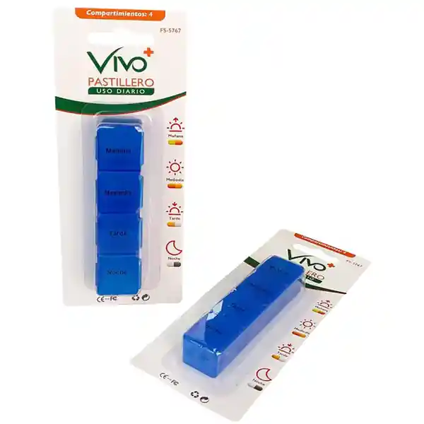 Vivo+ Pastillero Diario Azul 4 Compartimentos