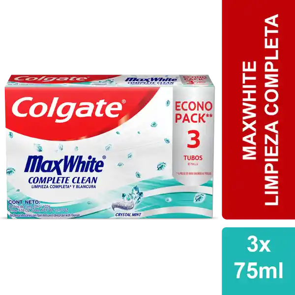 Crema Dental Colgate Max White Complete Clean 75 mL x 3 Und