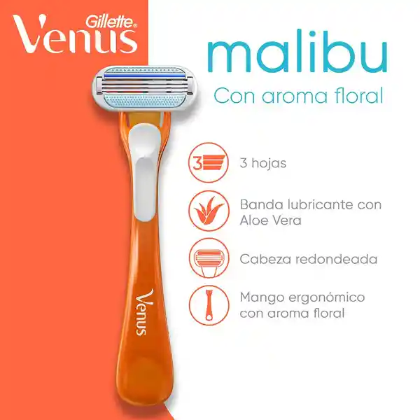 GILLETTE Venus Malibu Cuchilla de Afeitar Mujer Máquina de Afeitar con Aroma Tropical Depilación Corporal 2 Uds