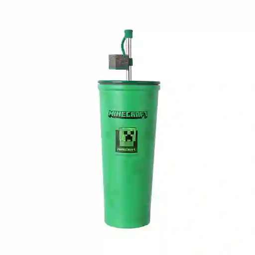 Vaso Acero Doble Pared Pitillo Creeper Minecraft Verde Miniso