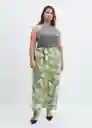 Pantalón Plumas Verde Talla XL Mujer Mango