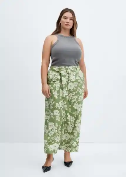 Pantalón Plumas Verde Talla XL Mujer Mango