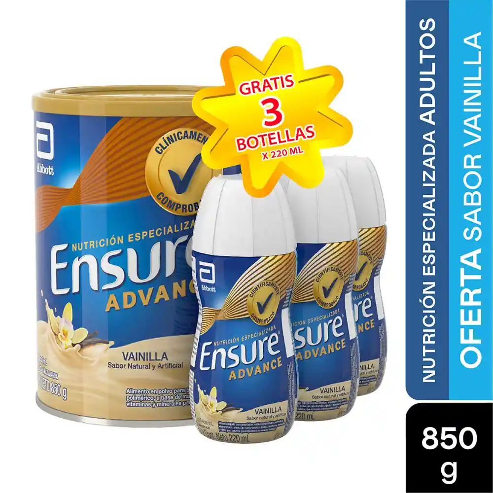 Oferta Ensure Advance Vainilla 850 G + 3 Ensure Advance 220 ML Sin Costo