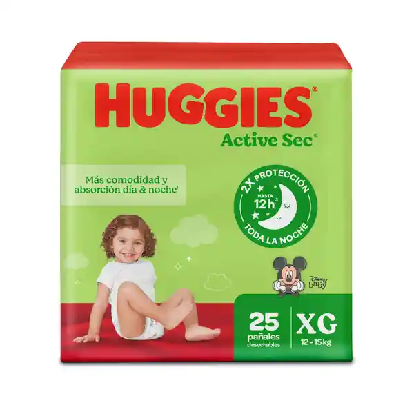 Pañales Huggies Active Sec Etapa 4/XG Comodida Absorción 25 Und