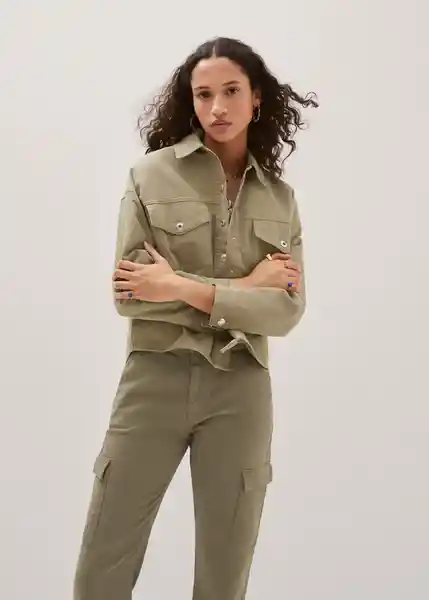 Sobrecamisa Aimee Khaki Talla L Mujer Mango