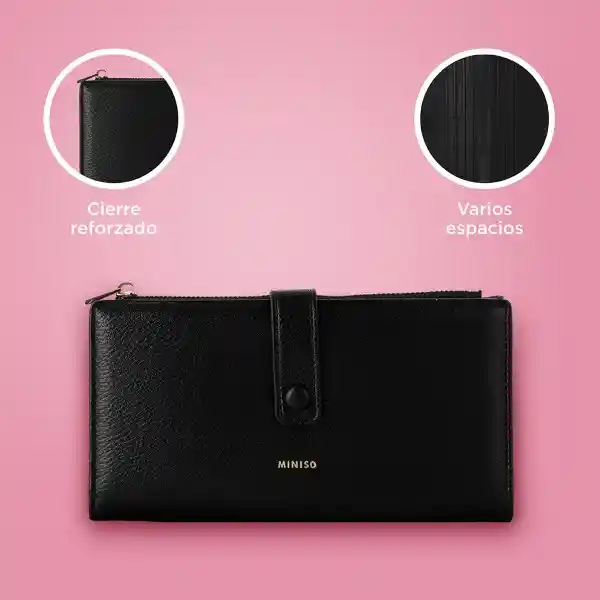 Cartera Larga Para Mujer Negro Serie Miniso