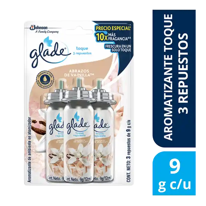 Glade Aromatizante Abrazos de vainilla 3 repuestos, 27g.