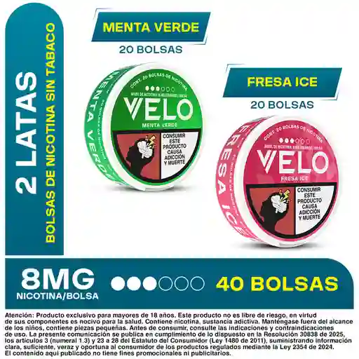 Velo Nicotina Menta Verde 8 mg + Fresa Ice 8 mg