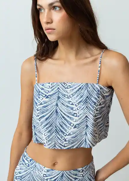 Camisa Tiras Mujer Azul Cetaceo Estampado Talla S Naf Naf