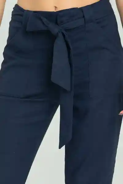 Pantalón Lino Cinturón Color Azul Oscuro Talla 6 Ragged