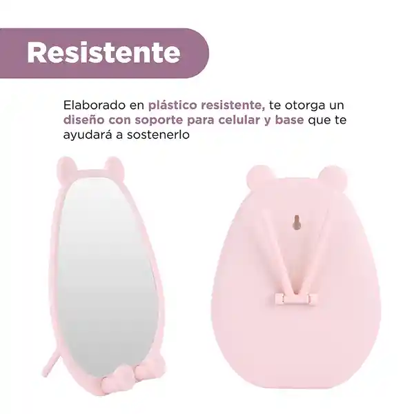 Espejo de Tocador Con Soporte Para Teléfono Rosa Miniso