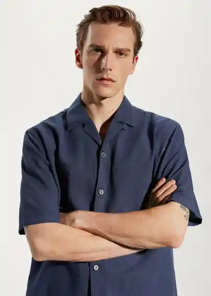 Camisa Luz Navy Talla L Hombre Mango