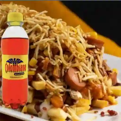 Combo pareja salchipapa criolla + gaseosa litro