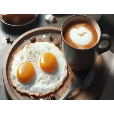 Cappuccino, Huevos y Pan