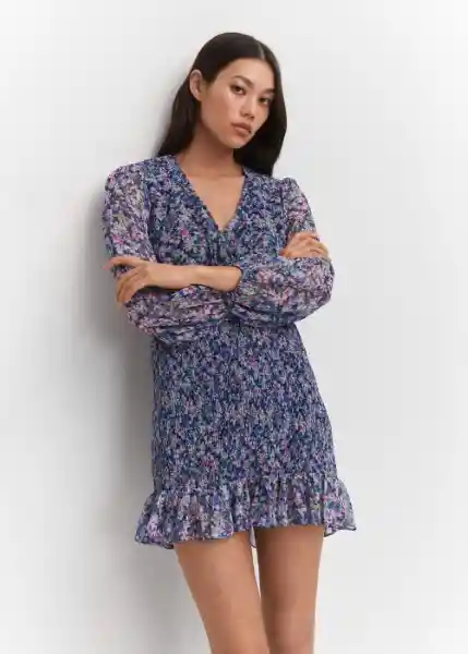 Vestido Flor Azul Talla 24 Mujer Mango