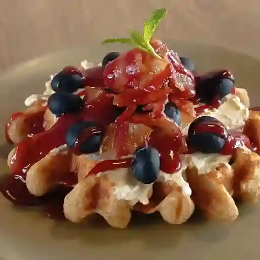 Waffle bacon blueberries