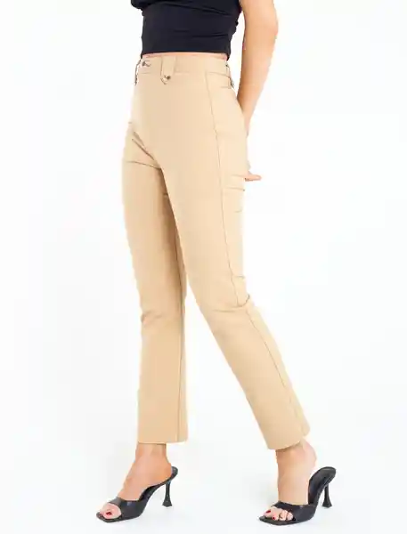 Pantalón Flue Mujer Beige Trigo Medio Talla 8 Naf Naf