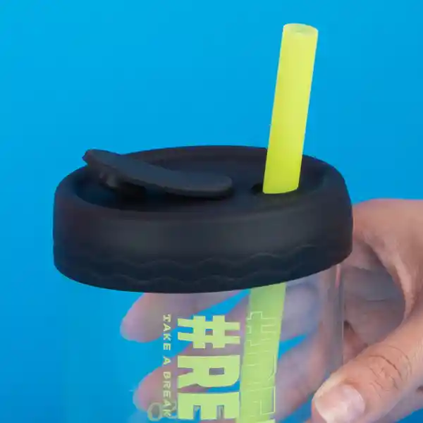 Vaso de Vidrio Con Tapa en Silicona Negro 350 mL Miniso