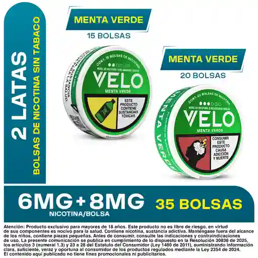 Combo Velo Bolsa de Nicotina Menta Verde 6 mg + Menta Verde 8 mg