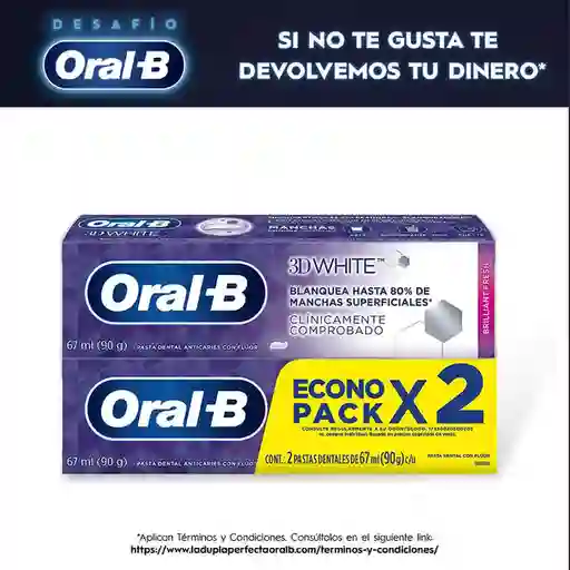 Oral-B Crema Dental Flúor 3D White Brilliant Fresh 67 mL x 2 Und