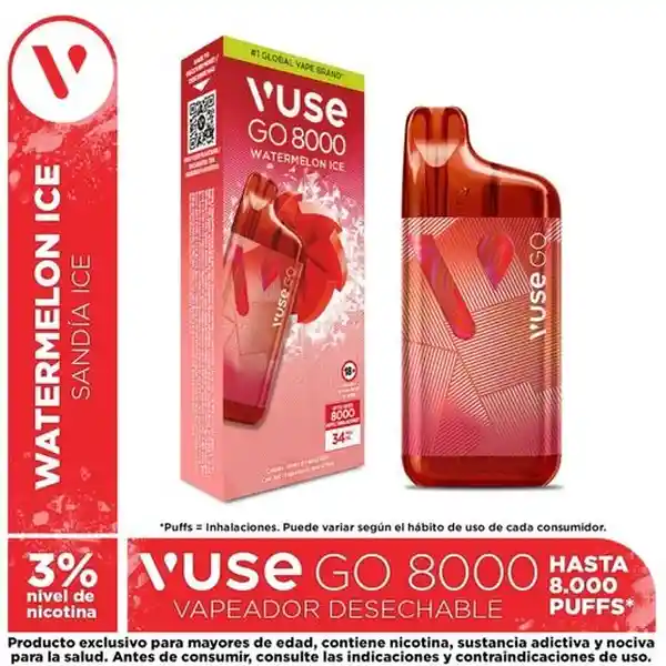 Vuse Go Vapeador Watermelon Ice 8000 Puffs 3%