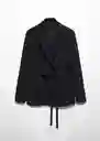 Blazer Americana Tortuga Negro Talla 28 Mujer Mango