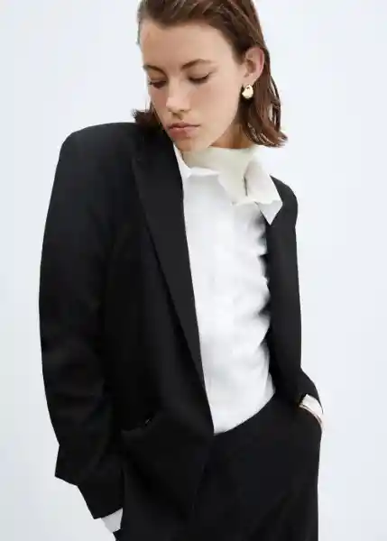 Blazer Americana Greta Negro Talla L Mujer Mango