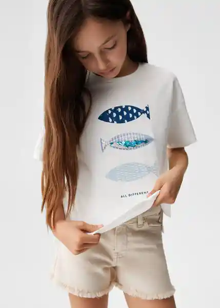 Camiseta Fish Offwhite Talla 08 Niñas Mango