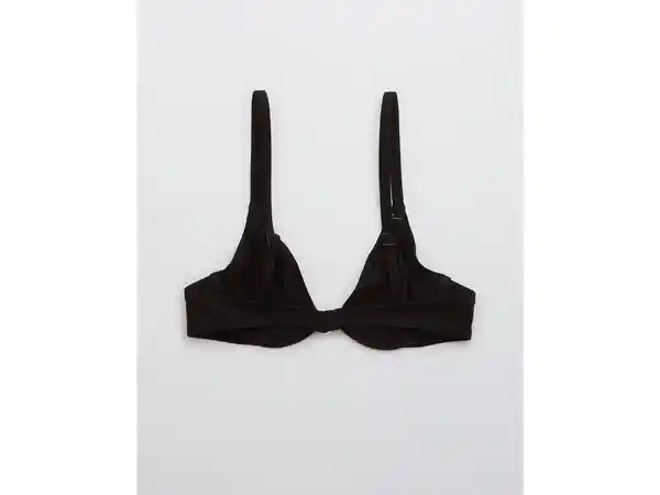 American Eagle Top Bikini Ribbed Shine Underwire Plunge Real 34C