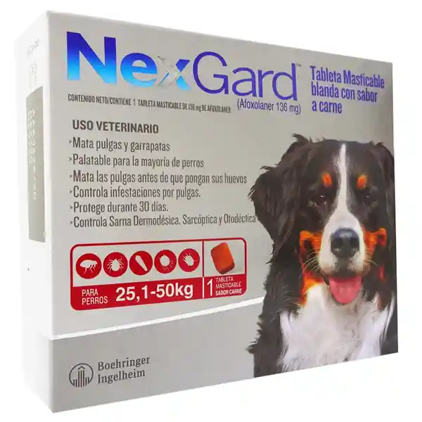 Nexgar antipulgas y antigarrapatas perros de 25 a 50 kg