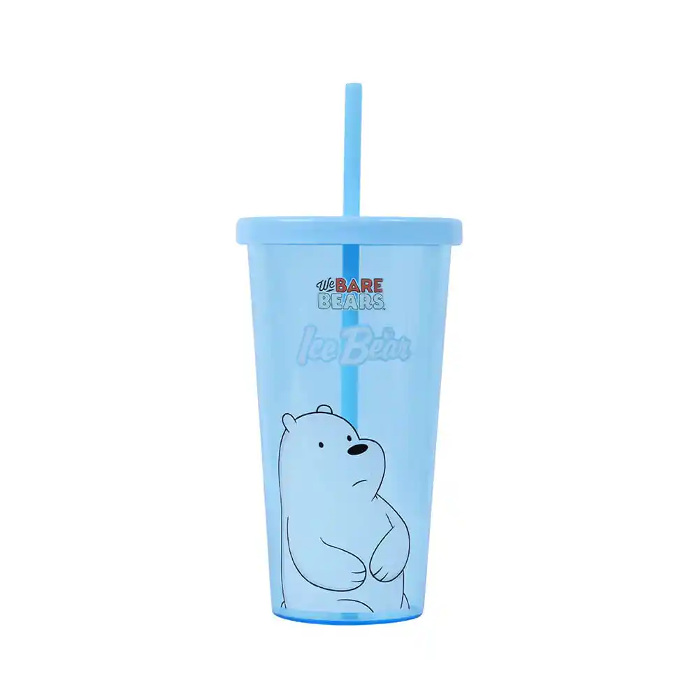 Vaso de Plástico we Bare Bears Con Pitillo Ice Bear Azul Miniso