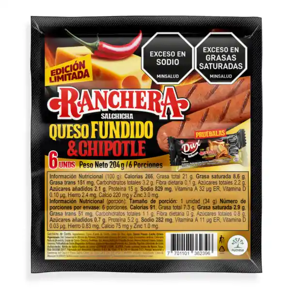 Ranchera Salchicha Queso Fundido Chipotle 204 g